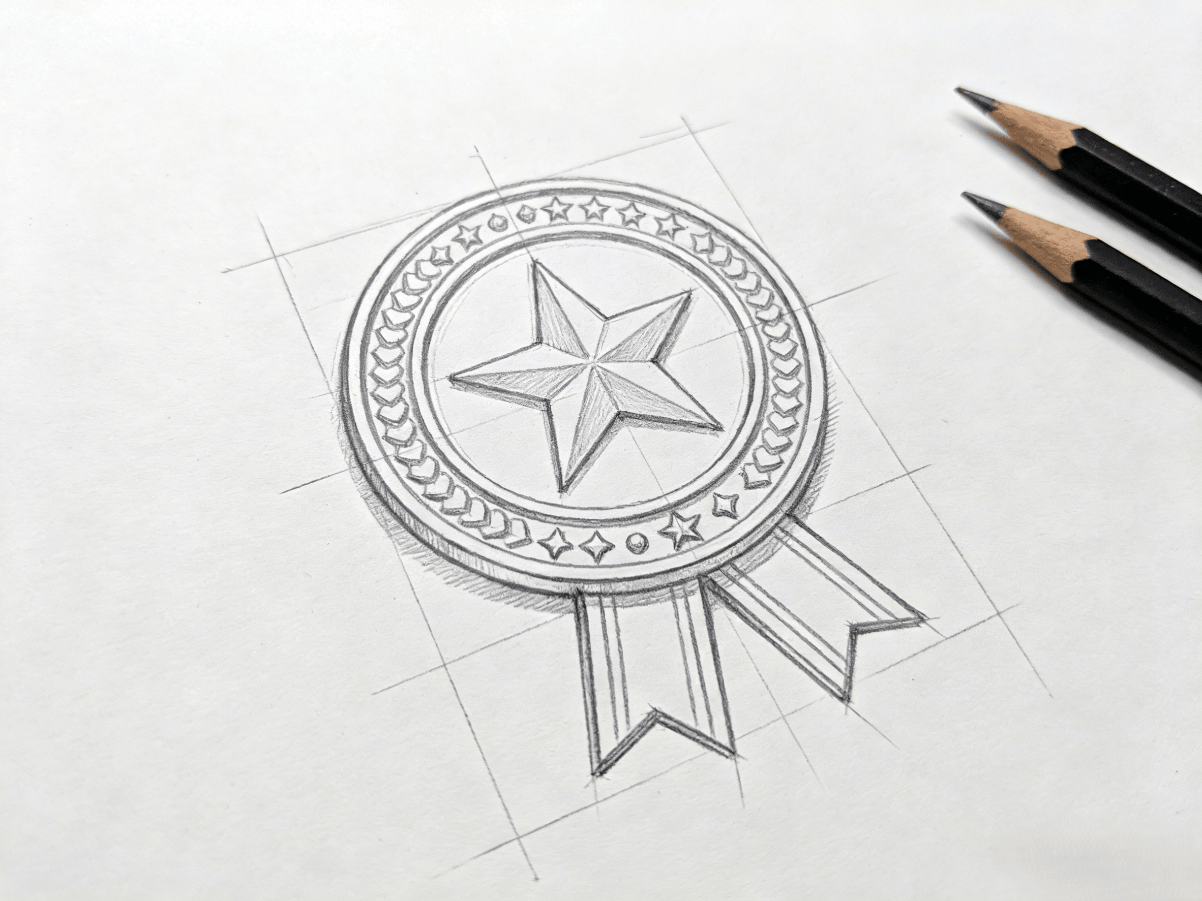 Custom Challenge Coin Design Process | Initial Black and White Sketch Idea & Sketch