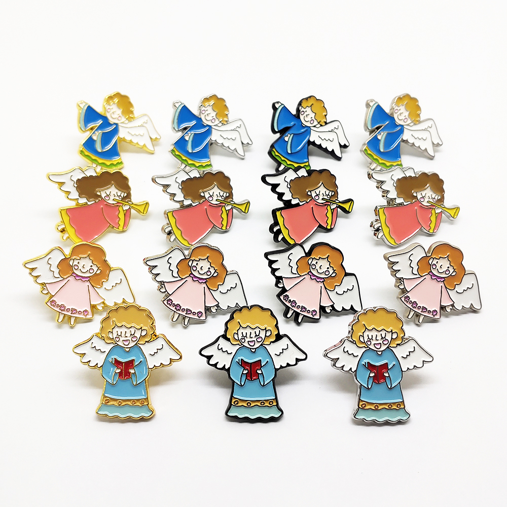 Converts artwork into lapel pins with strong color impact and repeatable quality. Cartoon Angel enamel pin