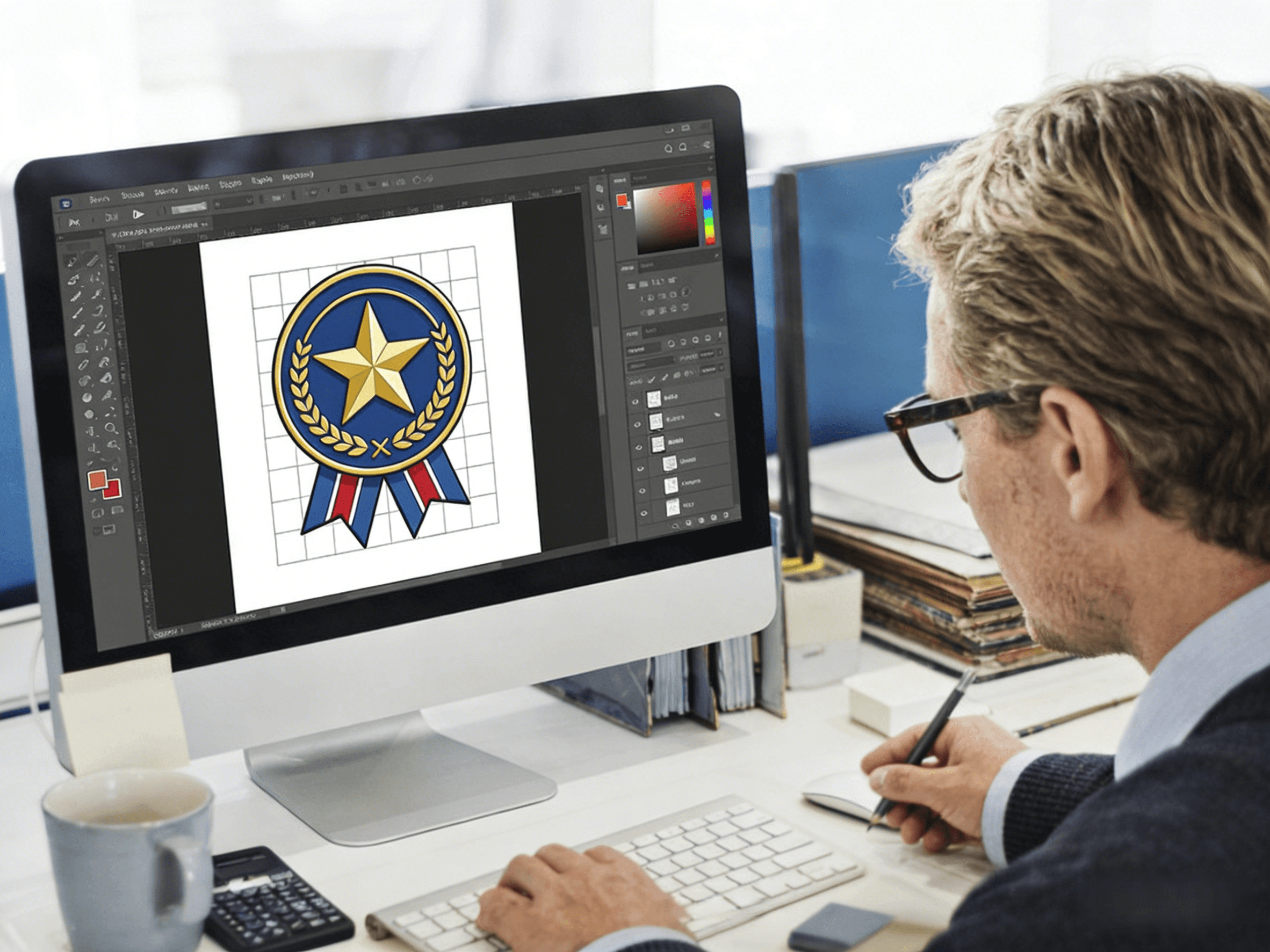 Custom Challenge Coin Design Process | Initial Black and White Sketch Digital Design